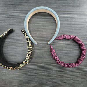 3 Stylish Headbands lot Pink, Blue, Black Glitter